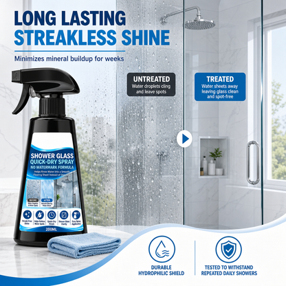 🚿✨ Snabbtorkande spray för duschglas – effektiv rengöring med medföljande duk för ett skinande resultat 💧