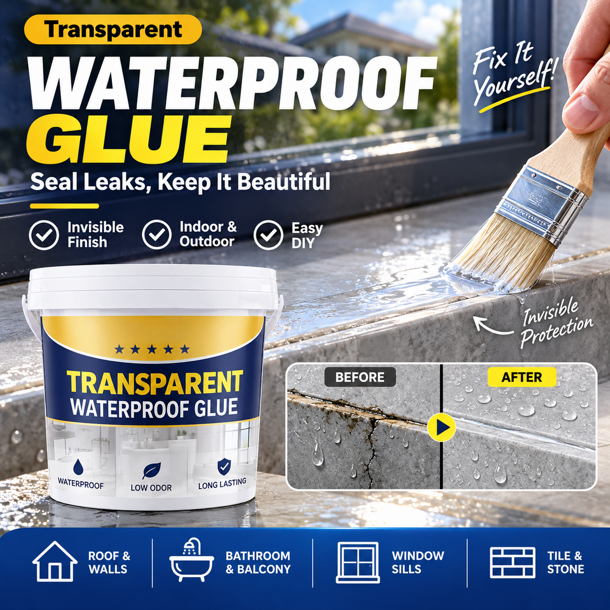 🛠️💧 Transparent tätningslim – vattentät tätning för badrum, kök och fönster med osynlig finish ✨🏠