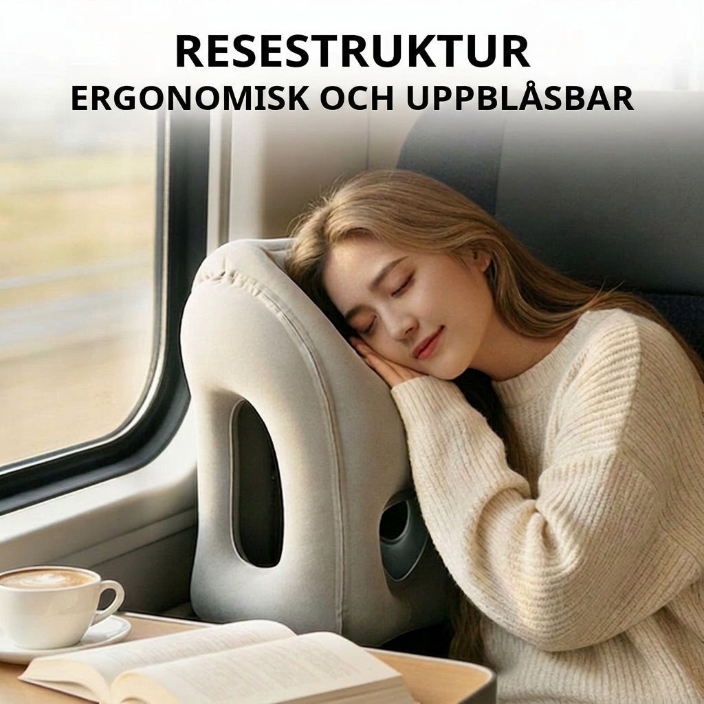 🛏️✈️ Uppblåsbar ergonomisk resekudde – 360° nackstöd & 45° vilovinkel för bekvämare resor 💤✨