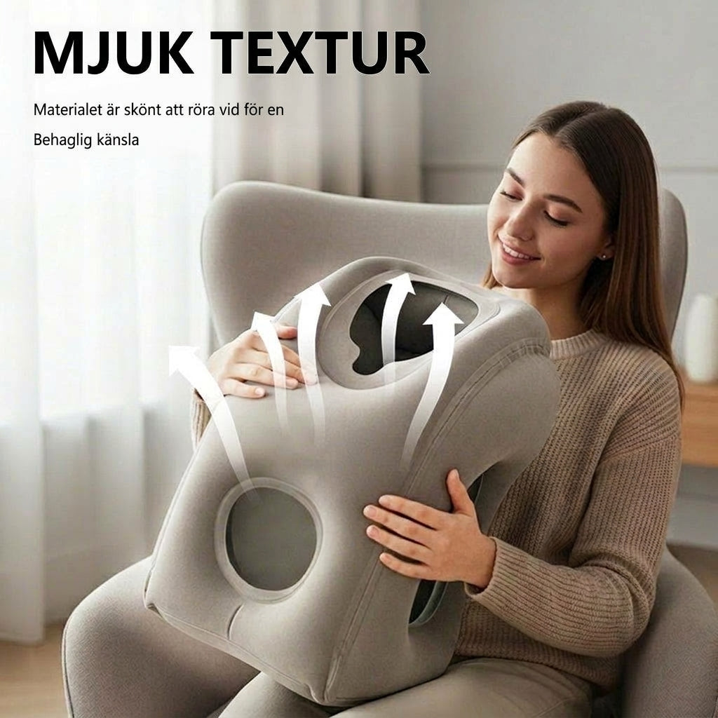 🛏️✈️ Uppblåsbar ergonomisk resekudde – 360° nackstöd & 45° vilovinkel för bekvämare resor 💤✨