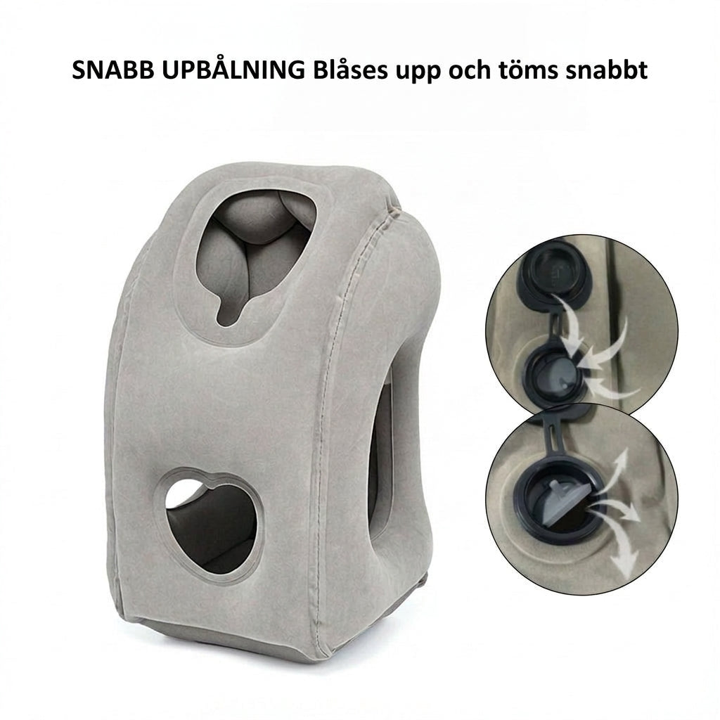 🛏️✈️ Uppblåsbar ergonomisk resekudde – 360° nackstöd & 45° vilovinkel för bekvämare resor 💤✨