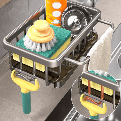 🧽🚰 Diskbänksställ i rostfritt stål för svamp och kran – smart förvaring för ett renare och mer organiserat kök ✨🏡