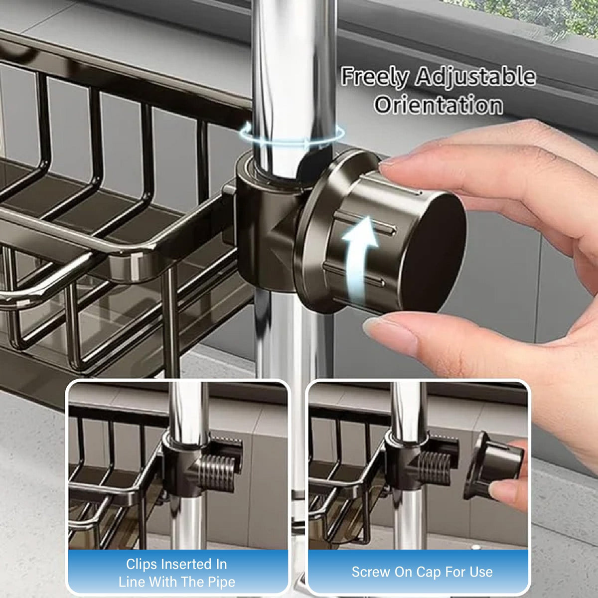 🧽🚰 Diskbänksställ i rostfritt stål för svamp och kran – smart förvaring för ett renare och mer organiserat kök ✨🏡