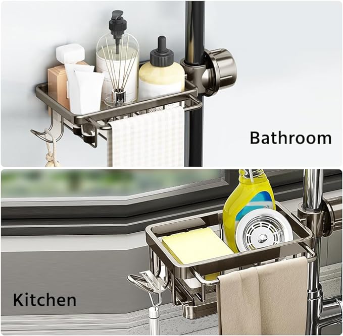 🧽🚰 Diskbänksställ i rostfritt stål för svamp och kran – smart förvaring för ett renare och mer organiserat kök ✨🏡
