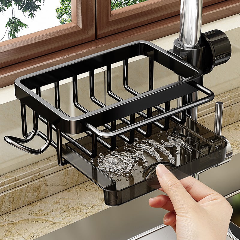 🧽🚰 Diskbänksställ i rostfritt stål för svamp och kran – smart förvaring för ett renare och mer organiserat kök ✨🏡