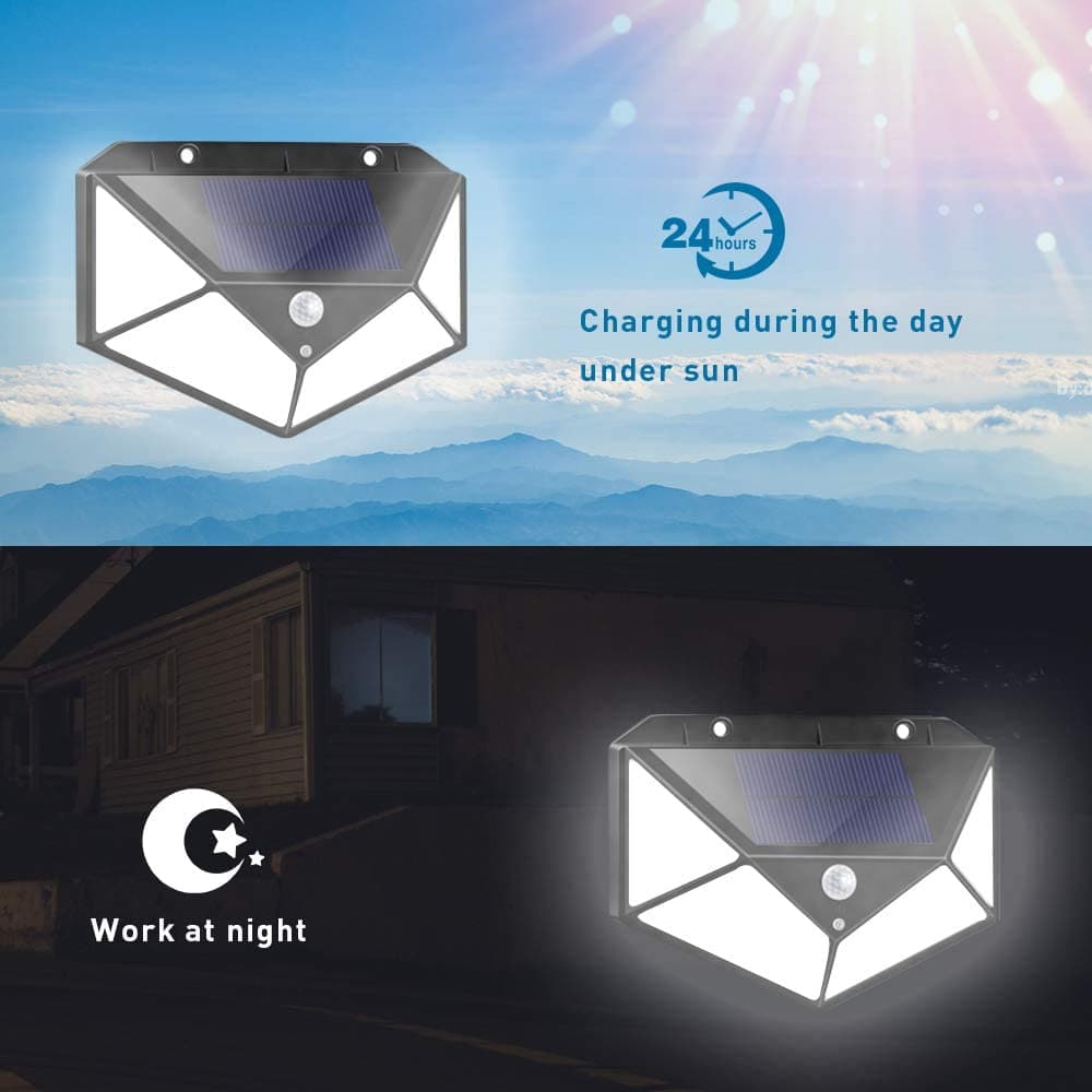 🌙✨ Solcellsdriven vägglampa med 140 LED – automatisk belysning utan elkostnad ☀️🏠