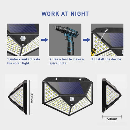 🌙✨ Solcellsdriven vägglampa med 140 LED – automatisk belysning utan elkostnad ☀️🏠