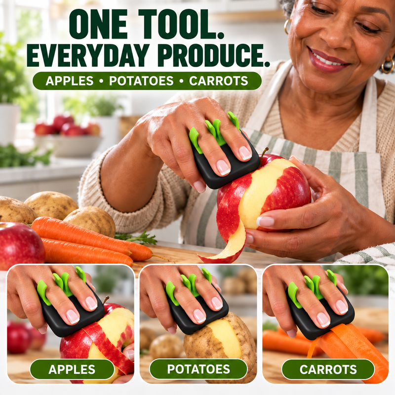 🥔✨ Ergonomisk tvåfingersskalare för frukt och grönsaker – bekväm passform, rostfritt stål & kompakt design 🍎🥕