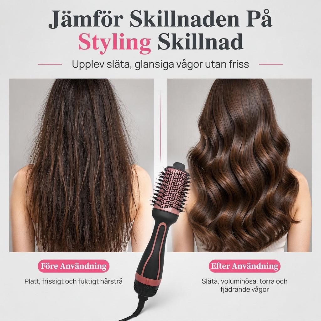 💇‍♀️✨ Multifunktionell varmluftsborste – turmalin-keramik, 3 värmelägen & torkning och volym i ett steg 💨💖