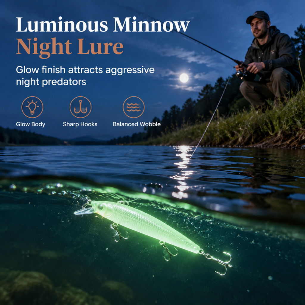 🎣🌙 Självlysande Minnow-wobbler 7 cm – lysande hårdbete för nattfiske och fiske i svagt ljus ✨🐟