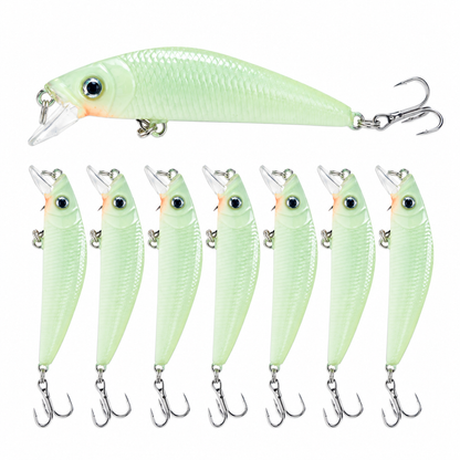 🎣🌙 Självlysande Minnow-wobbler 7 cm – lysande hårdbete för nattfiske och fiske i svagt ljus ✨🐟