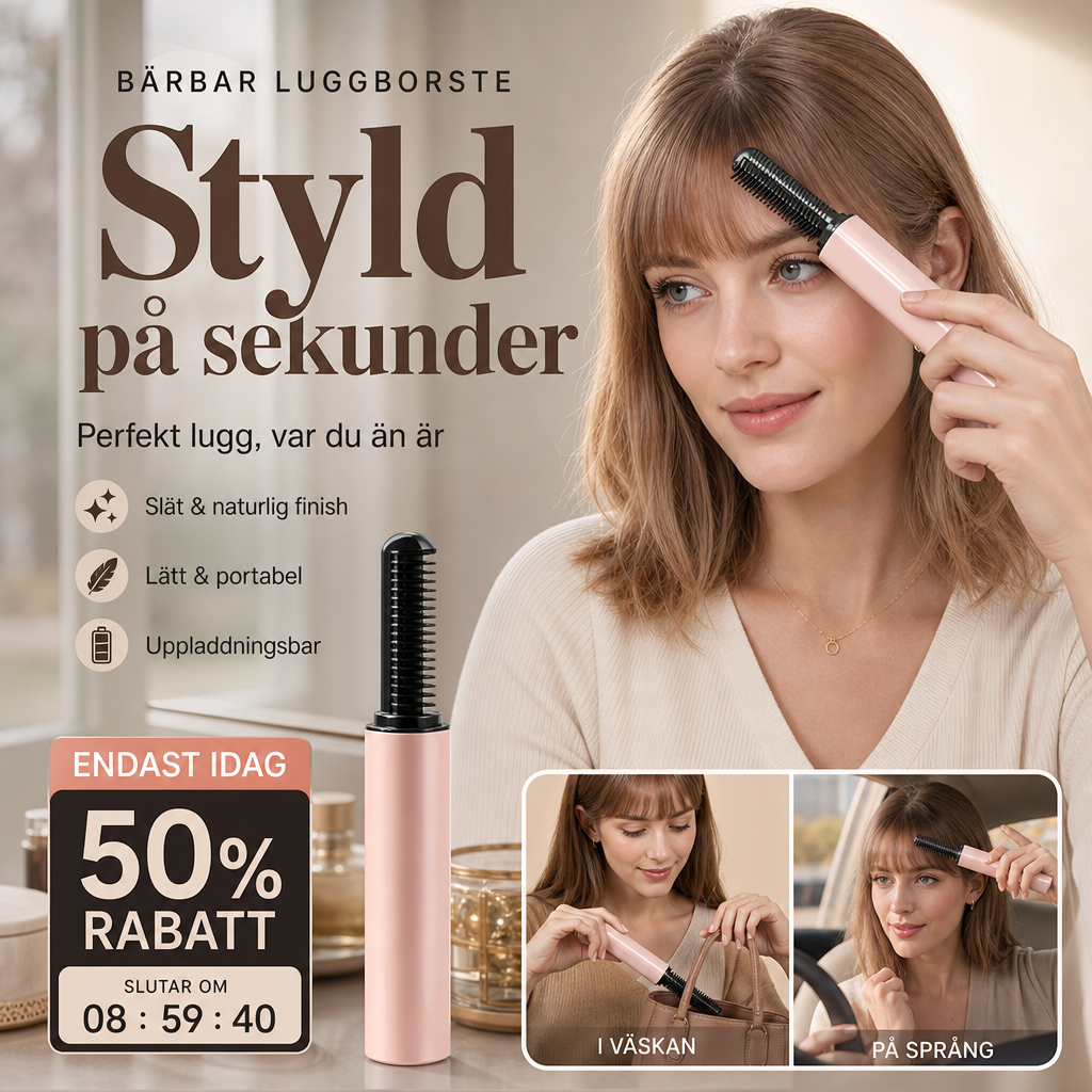 💇‍♀️ 50 % RABATT NU! 🔥 Bärbar kam för att skapa en ”bang”-frisyr – sladdlös uppvärmd stylingkam, mild värme & kompakt design – perfekt för snabba touch-ups på språng ✨