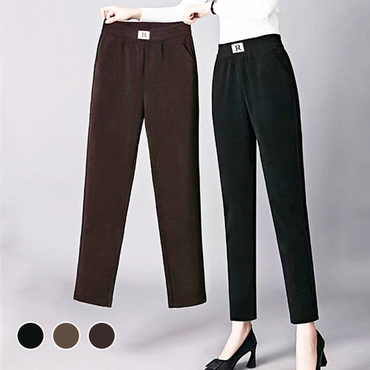 2023 Pantalones de pana de cintura alta y pierna recta de felpa para mujer